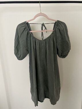 High End Hippie Puff Sleeve Green Dress - S